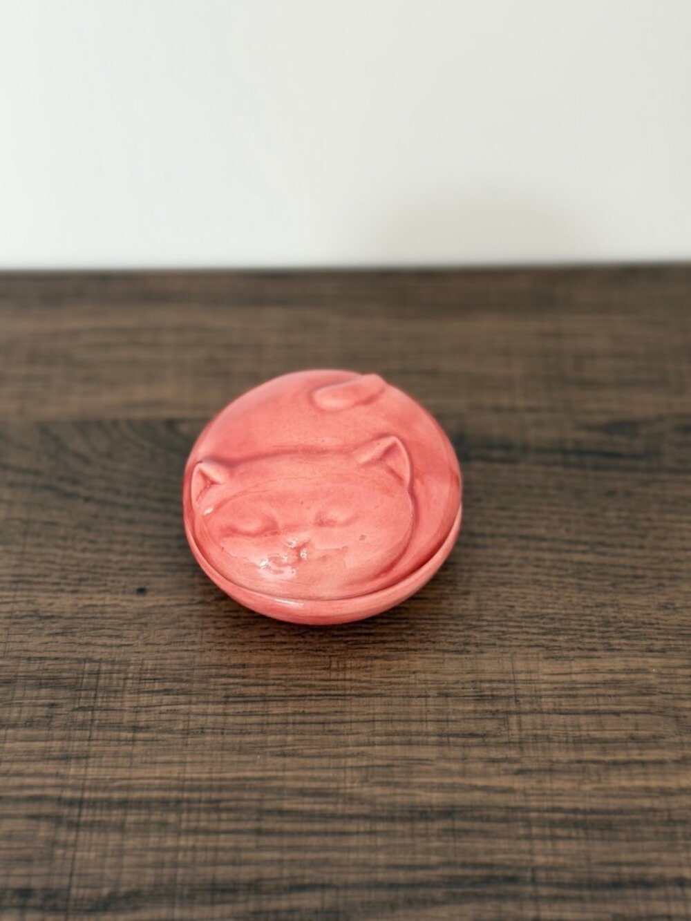 Vintage Sleeping Cat Face Ceramic Cottagecore Whimsical Trinket Jewelry Box Dish
